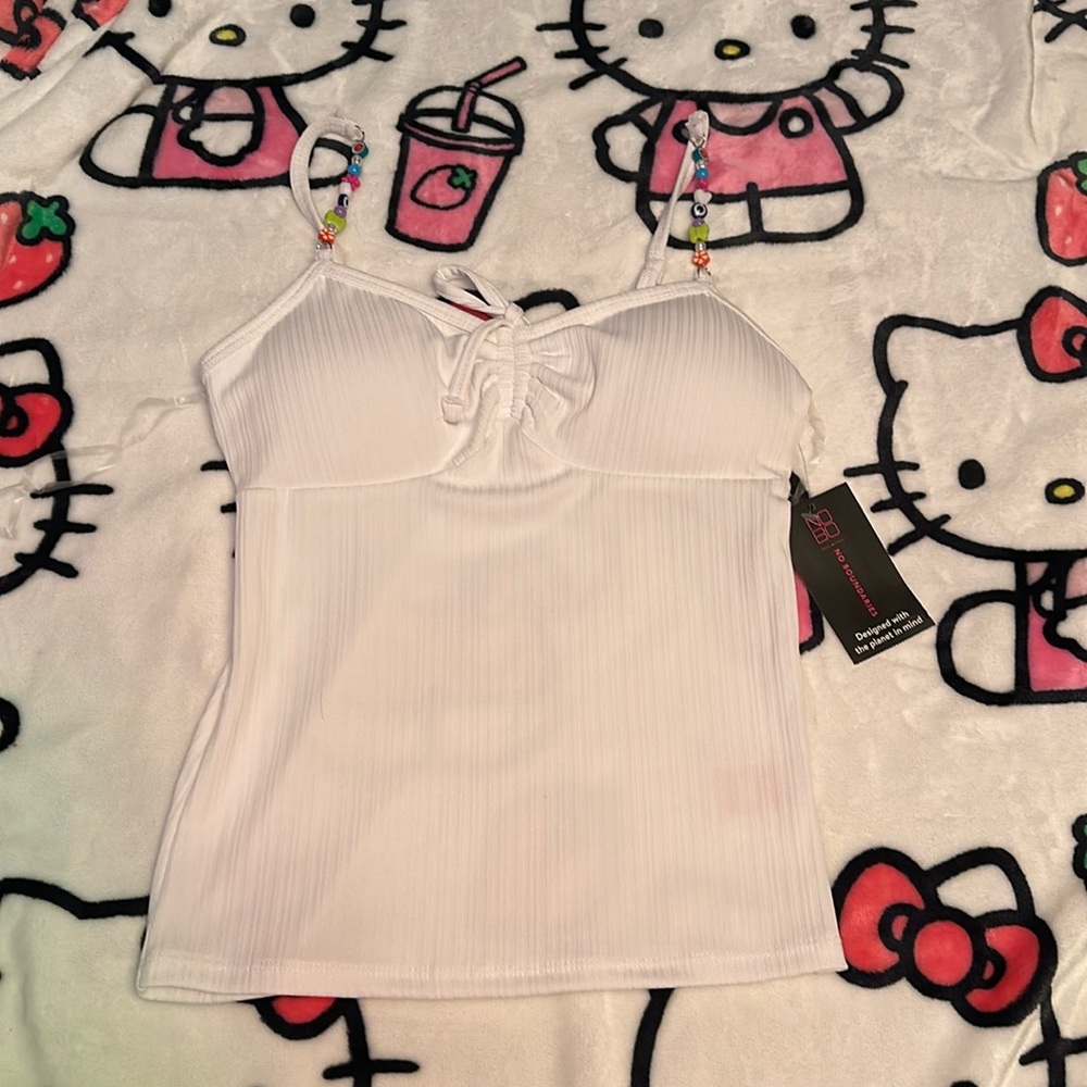 NWT No Boundaries white ribbed tank top with beaded straps size Xs